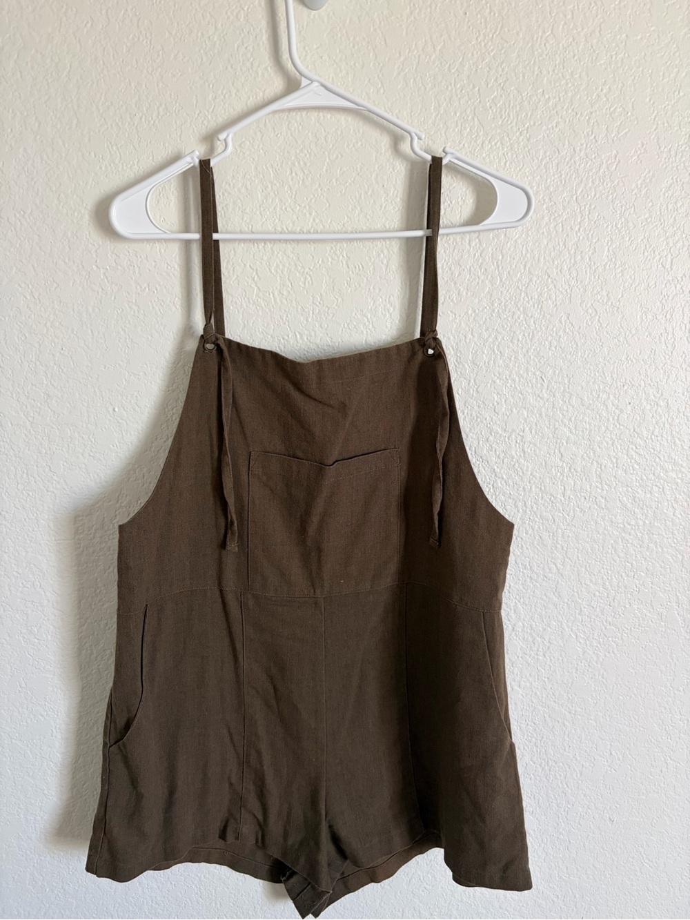 NATURAL LIFE Olive-Brown Linen Jumpsuit with Front Pocket